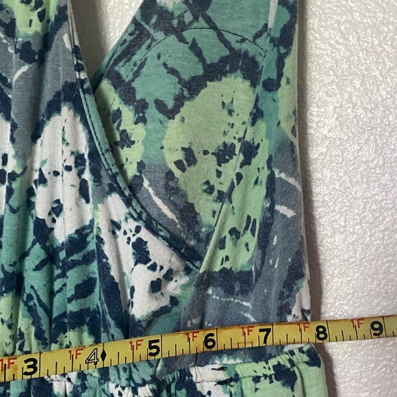 Mudd Maxi Sun Dress Boho Beach V-neck Halter Back Stretch High Waist L Green VTG - Picture 10 of 12